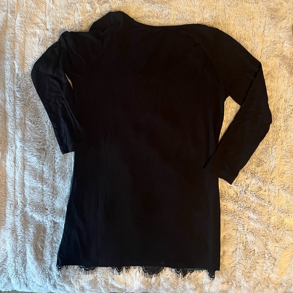 Vanity Black Lace Overlay Teal Top Blouse 3/4 Length Sleeve Women’s Small - Picture 4 of 8